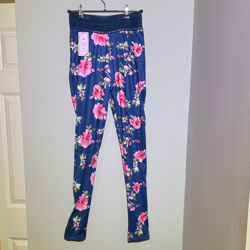 Women’s Floral Leggings - Blue and Pink